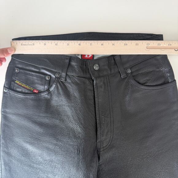 Vintage Diesel Leather Pants Womens 26 Black Y2K Flare Bootcut Low Rise Biker - Picture 14 of 16